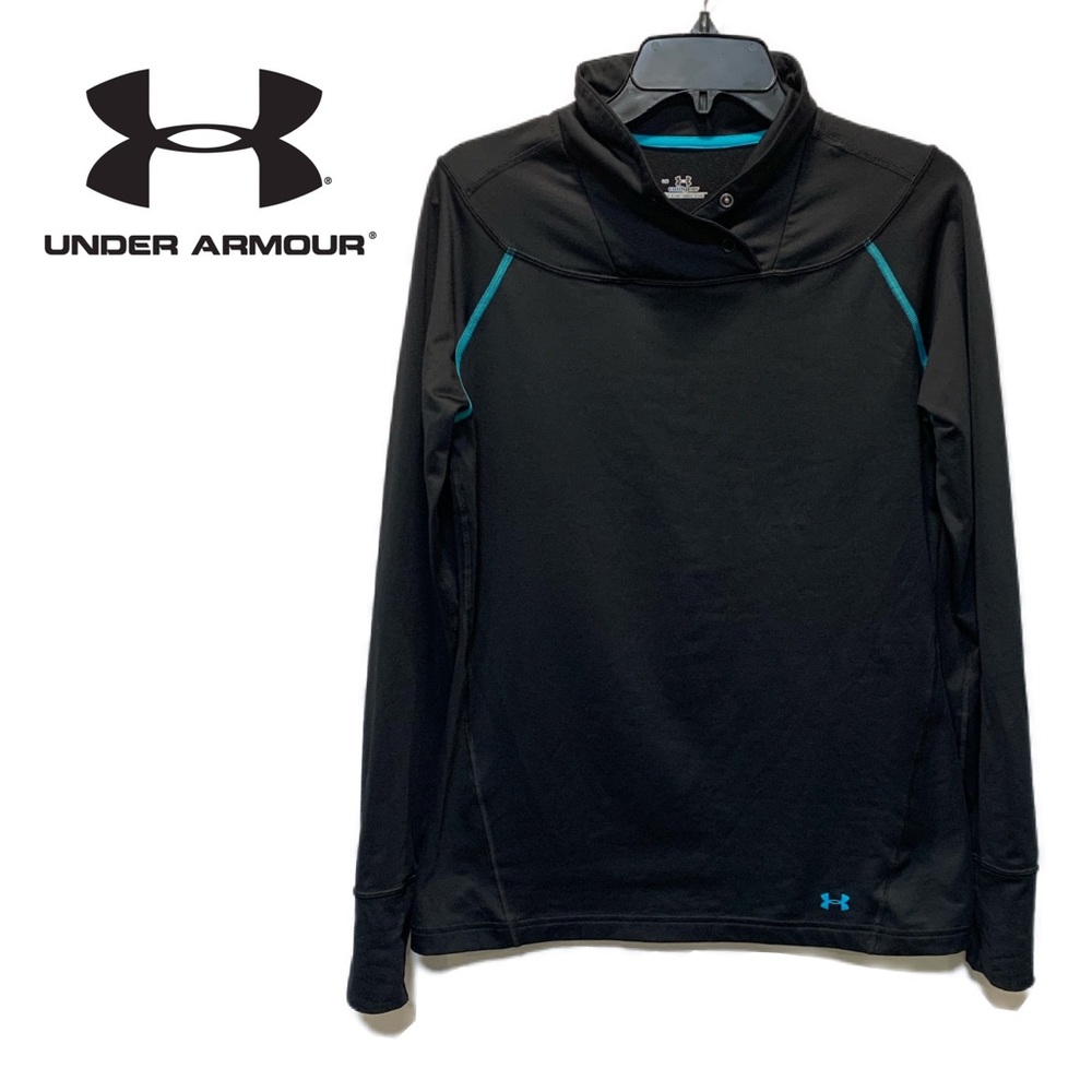7/Under armor cold gear black/teal button crowl neck pull over szL